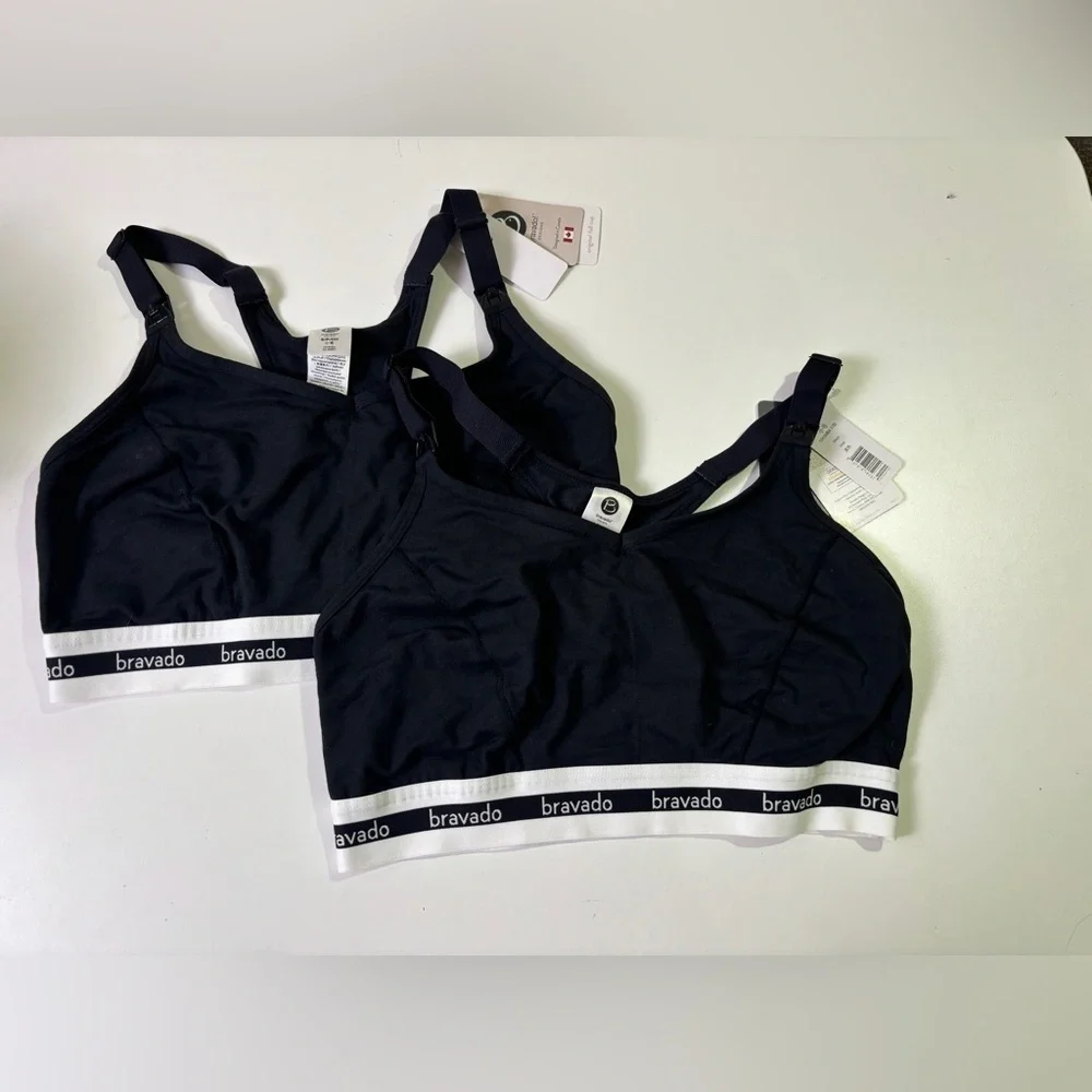 Lot of 2 NWT Bravado Designs Black Racerback Full Cup Nursing Bra S 32D-…